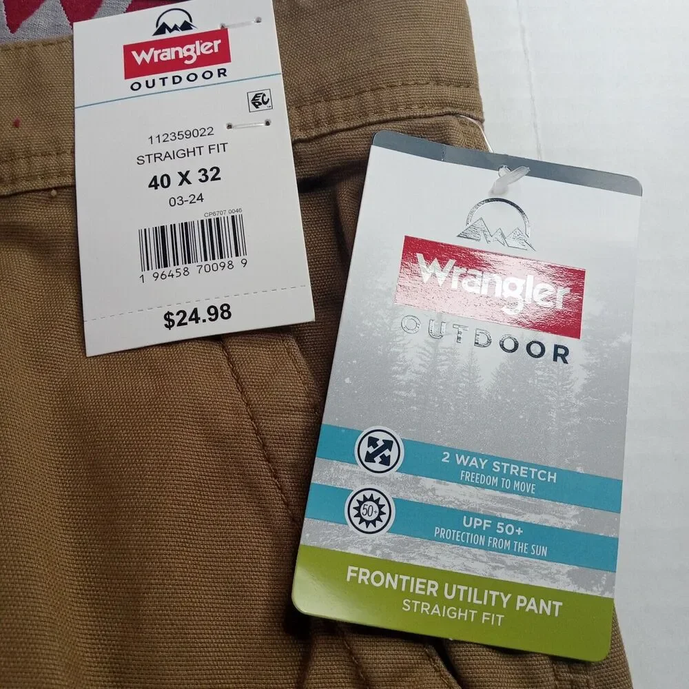 Wrangler Outdoor‎ Frontier Utility Pants Men's 40x32 Brown Straight Fit UPF 50+